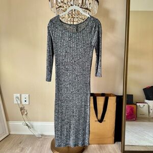 Cotton On Gray Ribbed Long Sleeve Cocktail Dress